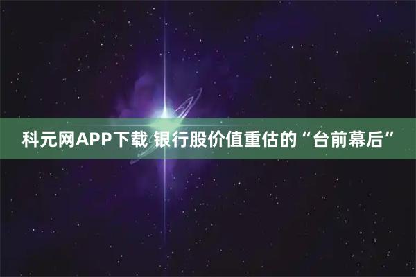 科元网APP下载 银行股价值重估的“台前幕后”