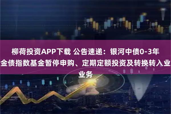 柳荷投资APP下载 公告速递：银河中债0-3年政金债指数基金暂停申购、定期定额投资及转换转入业务